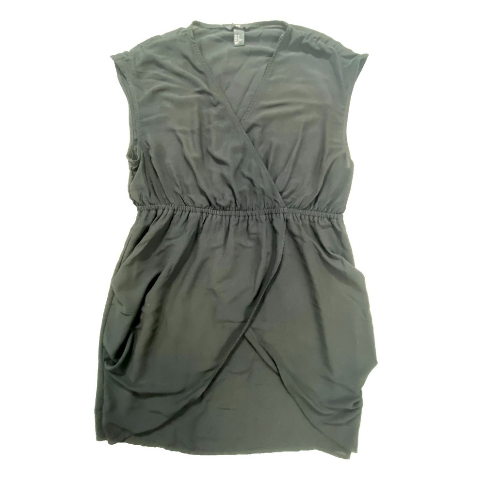 H&M Mini Wrap Dress Womens 4 Black Surplice Neck Sleeveless Cocktail Party Wear